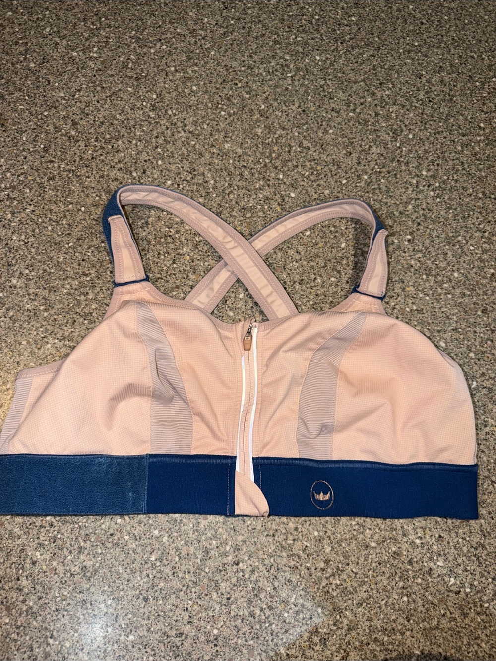 SHEFIT Pink and Navy Front-Zip Support Sports Bra